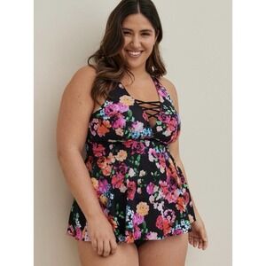 TORRID Black NWT 2 Floral Swimsuit Wireless Lined Tankini Top MSRP $74.50 Boho
